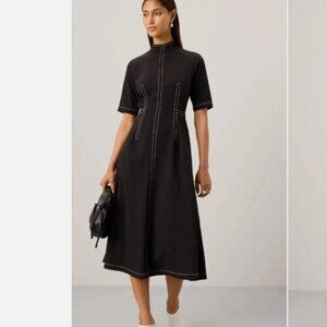 Rosetta Getty Collective Mock-Neck Midi Dress Black Size 14 **READ FLAW**